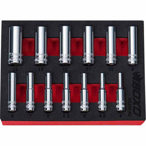BOXO 13Pc 1/4" 12PT Deep Socket Set (4mm to 14mm)