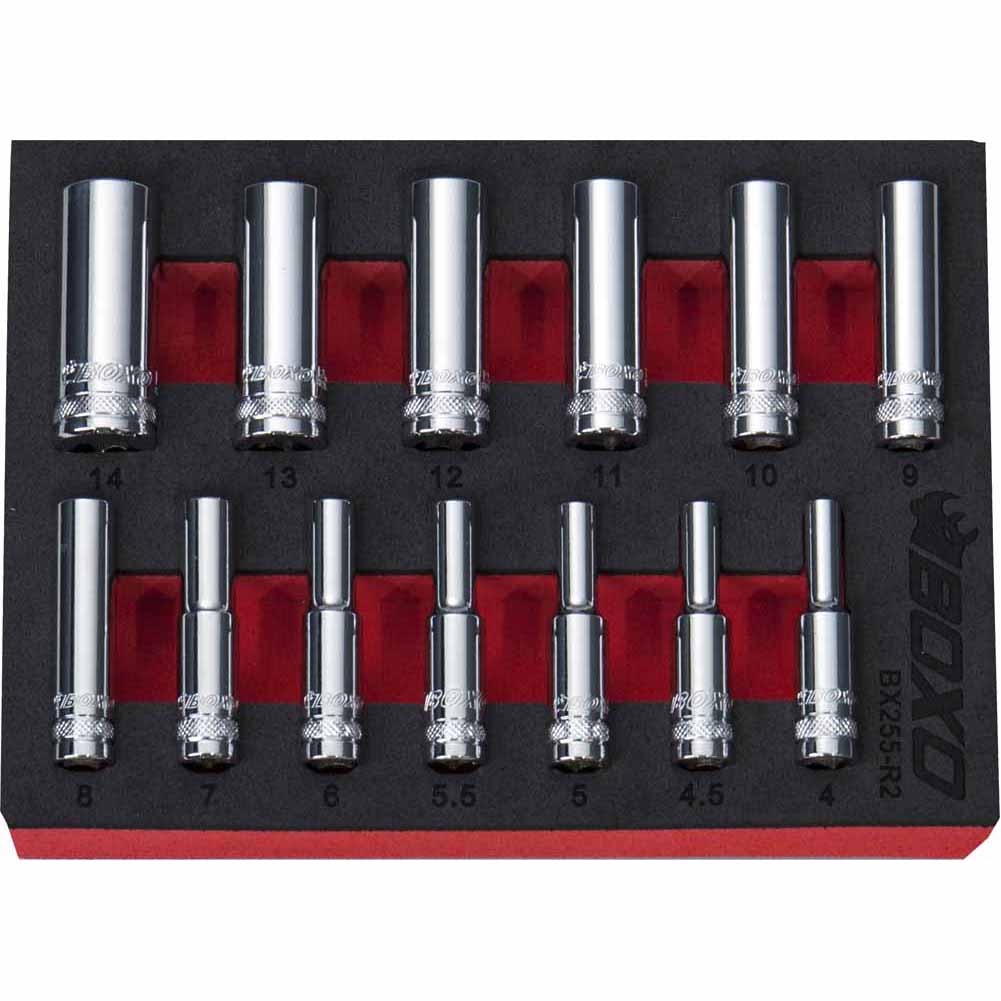 BOXO 13Pc 1/4" 12PT Deep Socket Set (4mm to 14mm) | Boxo UK