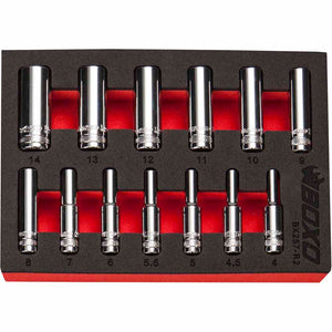 BOXO 13Pc 1/4" 6PT Deep Socket Set (4mm to 14mm)
