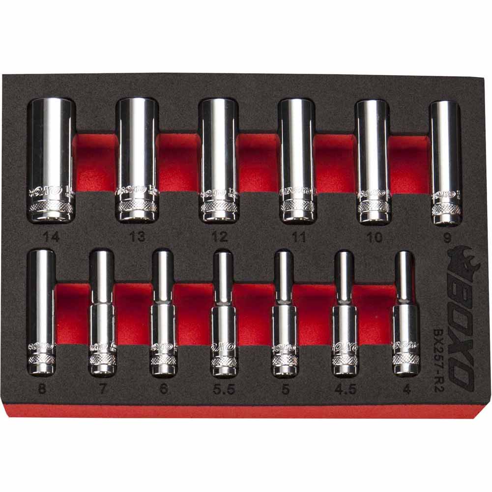 BOXO 13Pc 1/4" 6PT Deep Socket Set (4mm to 14mm) | Boxo UK