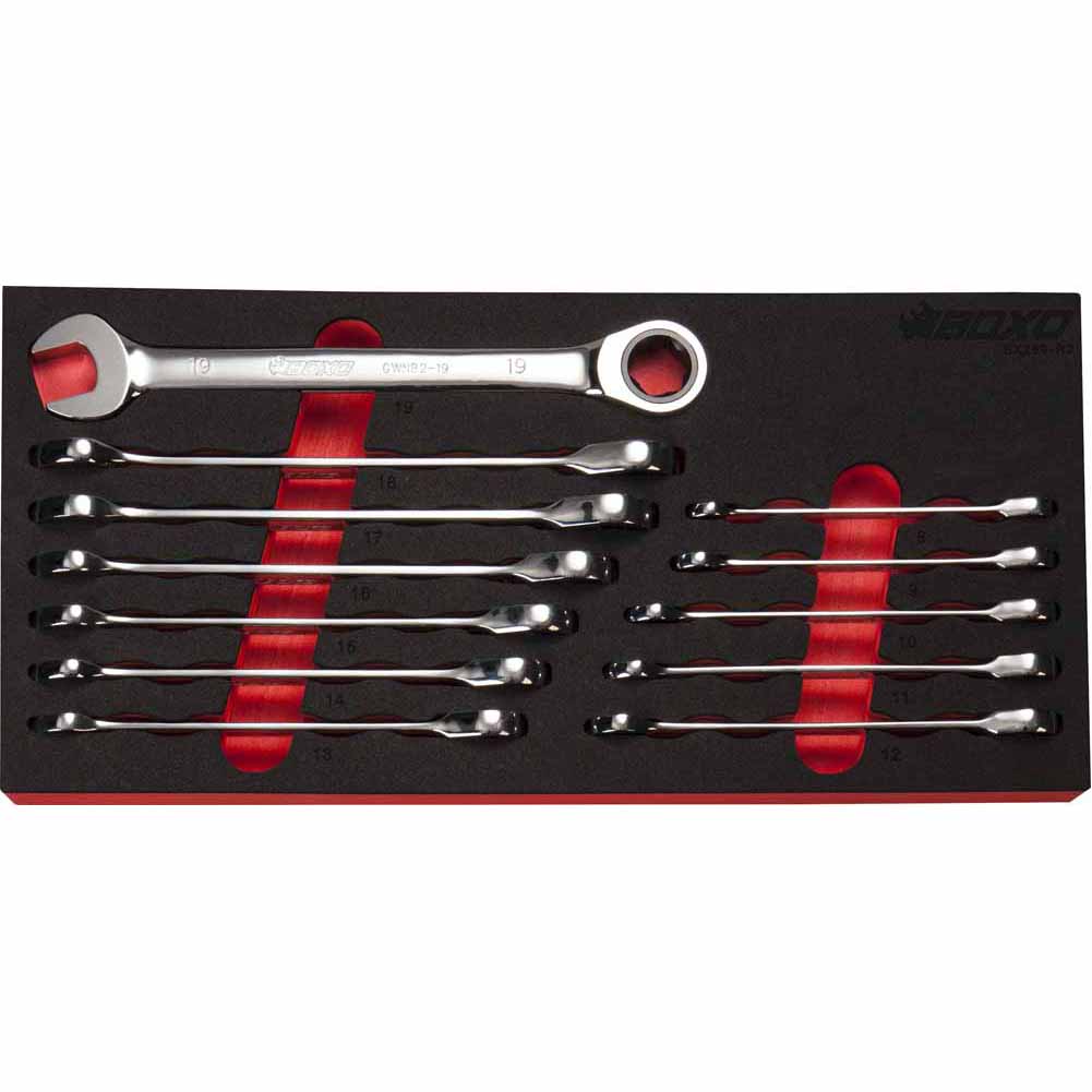 BOXO 12Pc 72T Rounded Nut Ratcheting Spanner Set (8mm to 19mm) | Boxo UK
