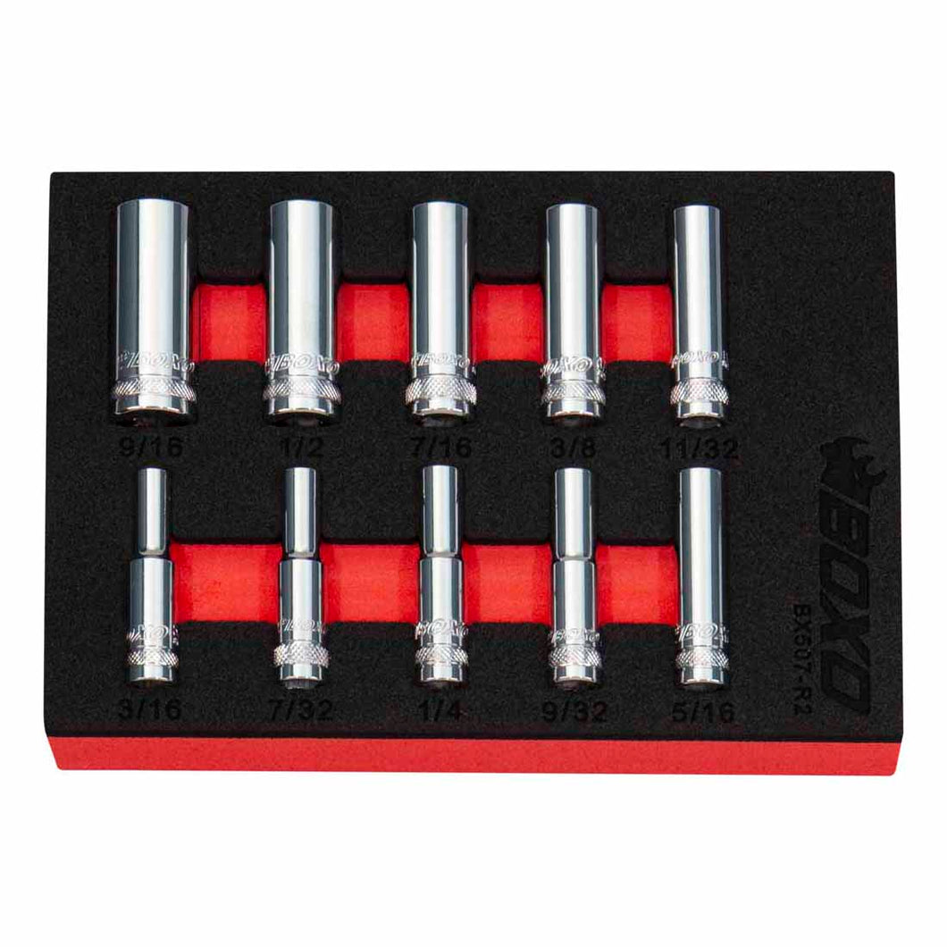 BOXO 10Pc 1/4" Imperial 12PT Deep Socket Set | Boxo UK
