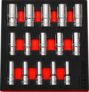 BOXO 15Pc 3/8" Semi Deep Socket Set (7mm to 21mm)