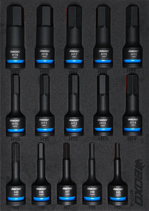 BOXO 15Pc 1/2" Impact Hex Bit Socket Set In EVA Foam