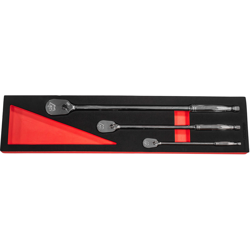 BOXO 3Pc 1/4", 3/8" & 1/2" 90T Long Reach Ratchet Set | Boxo UK