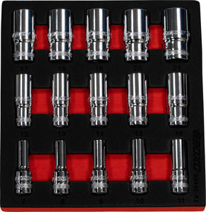 BOXO 3/8" 15Pc 12Pt Semi Deep Socket Set