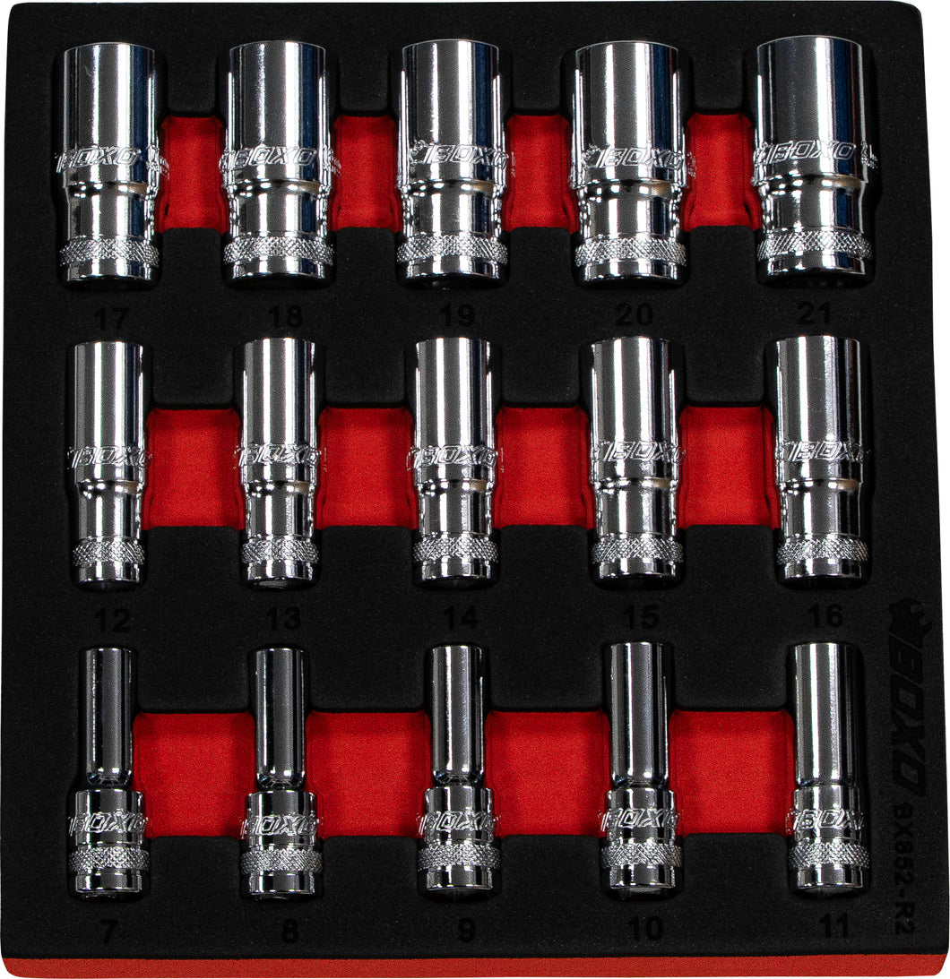 BOXO 3/8" 15Pc 12Pt Semi Deep Socket Set | Boxo UK