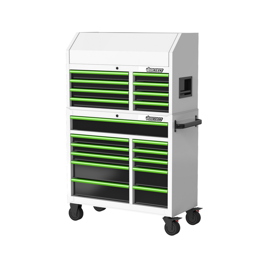 BOXO 41" 19 Drawer Toolbox Stack with Drawer Trim Pack - White Body with Coloured Trim Pack | Boxo UK