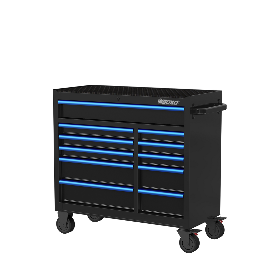 BOXO 41" 11 Drawer Roll Cabinet with Drawer Trim Pack - Black Body with Coloured Trim Pack | Boxo UK