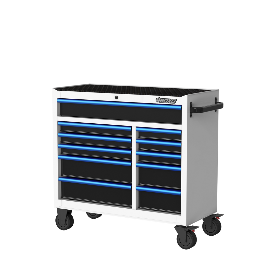 BOXO 41" 11 Drawer Roll Cabinet with Drawer Trim Pack - White Body with Coloured Trim Pack | Boxo UK