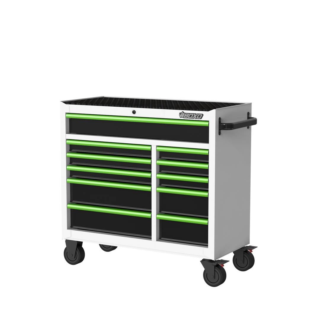 BOXO 41" 11 Drawer Roll Cabinet with Drawer Trim Pack - White Body with Coloured Trim Pack | Boxo UK