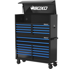 Load image into Gallery viewer, BOXO 53&quot; 20 Drawer Toolbox Stack with Drawer Trim Pack - Black Body with Trim Colour Options
 | Boxo UK