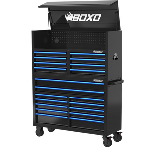 BOXO 53" 20 Drawer Toolbox Stack with Drawer Trim Pack - Black Body with Trim Colour Options