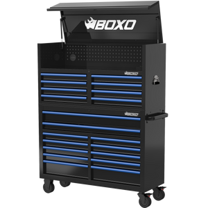 BOXO 53" 20 Drawer Toolbox Stack with Drawer Trim Pack - Black Body with Trim Colour Options
