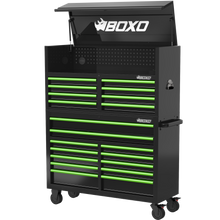 Load image into Gallery viewer, BOXO 53&quot; 20 Drawer Toolbox Stack with Drawer Trim Pack - Black Body with Trim Colour Options
 | Boxo UK