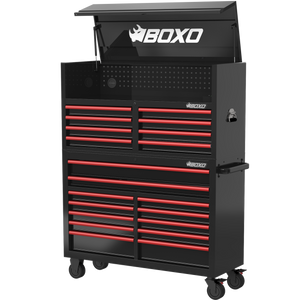 BOXO 53" 20 Drawer Toolbox Stack with Drawer Trim Pack - Black Body with Trim Colour Options
