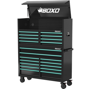 BOXO 53" 20 Drawer Toolbox Stack with Drawer Trim Pack - Black Body with Trim Colour Options