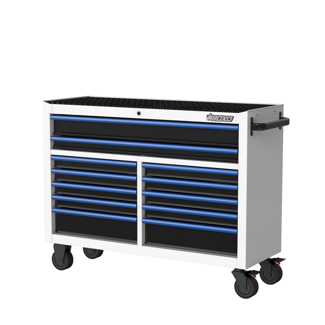 BOXO 53" 12 Drawer Roll Cabinet with Drawer Trim Pack - White Body with Trim Colour Options | Boxo UK