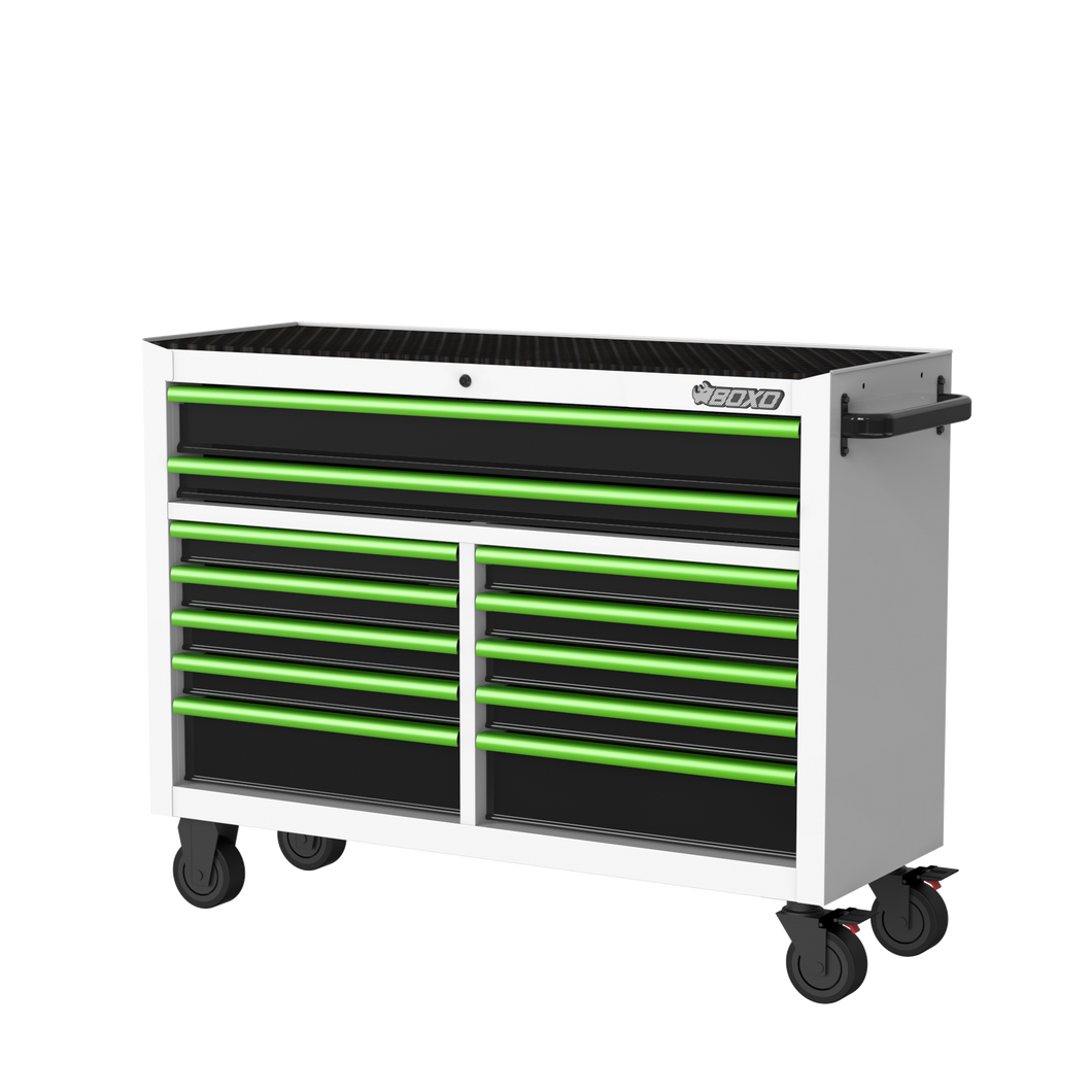 BOXO 53" 12 Drawer Roll Cabinet with Drawer Trim Pack - White Body with Trim Colour Options | Boxo UK