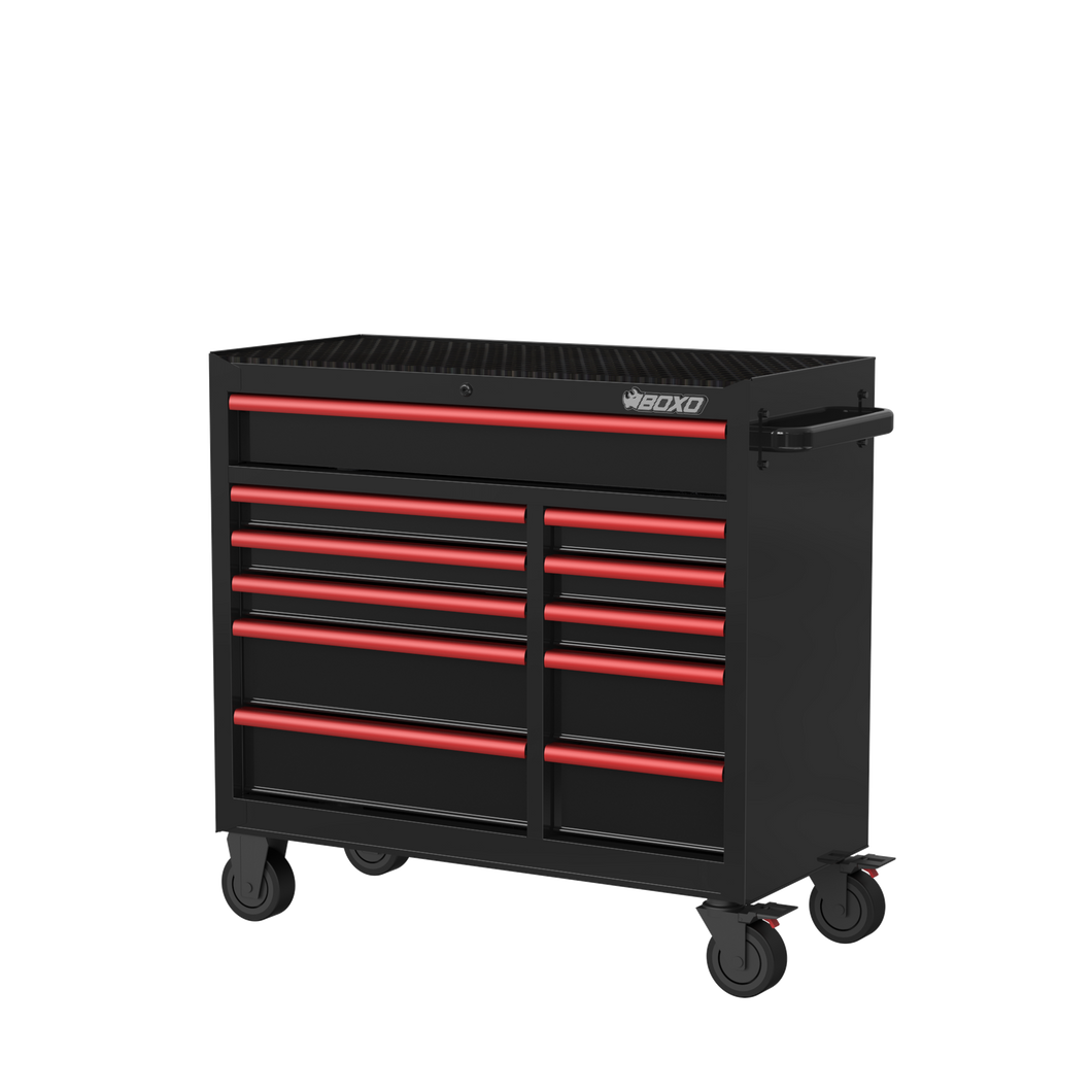 BOXO 41" 11 Drawer Roll Cabinet with Drawer Trim Pack - Black Body with Coloured Trim Pack | Boxo UK
